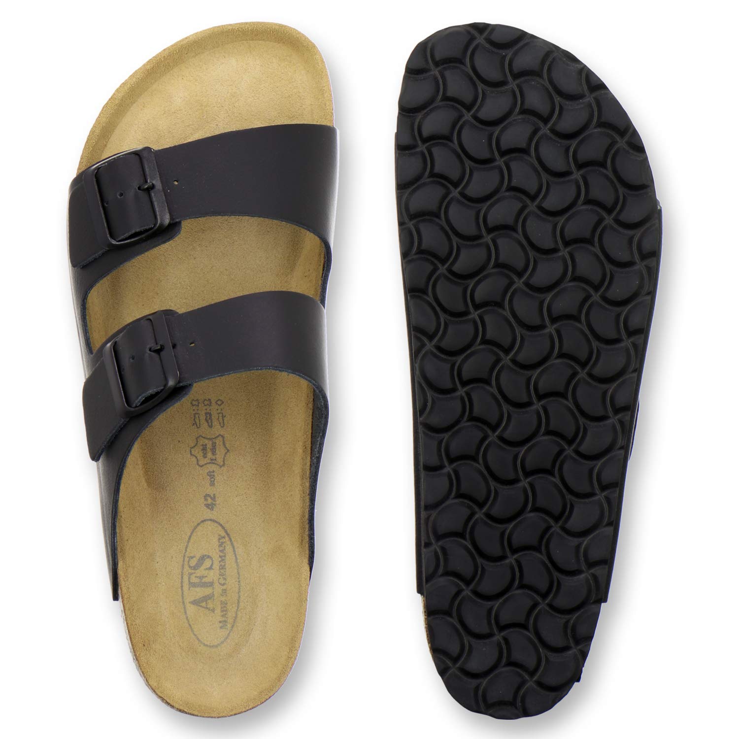 AFS-Schuhe 3100 Bequeme Pantoletten für Herren Leder, Hausschuhe Freizeitschuhe, Made in Germany (43 EU, Schwarz) 5