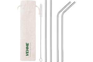 VEHHE Metal Straws Stainless Steel Straws Drinking Straws Reusable - 10.5 inches Ultra Long 4 + 1 - W/Cleaning Brush for 20/3
