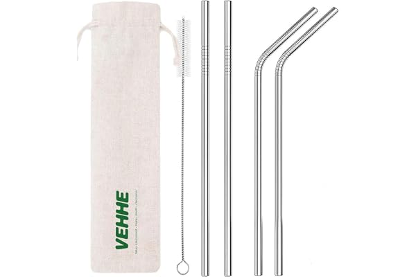 VEHHE Metal Straws Stainless Steel Straws Drinking Straws Reusable - 10.5 inches Ultra Long 4 + 1 - W/Cleaning Brush for 20/3