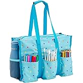 Juvale Utility Tote Bag - Nurse Pocket Organizer with Compartments - Zip-Top Pocket Organizer with 8 Compartments - Shoulder Bag for Work & Travel - Blue, One Size