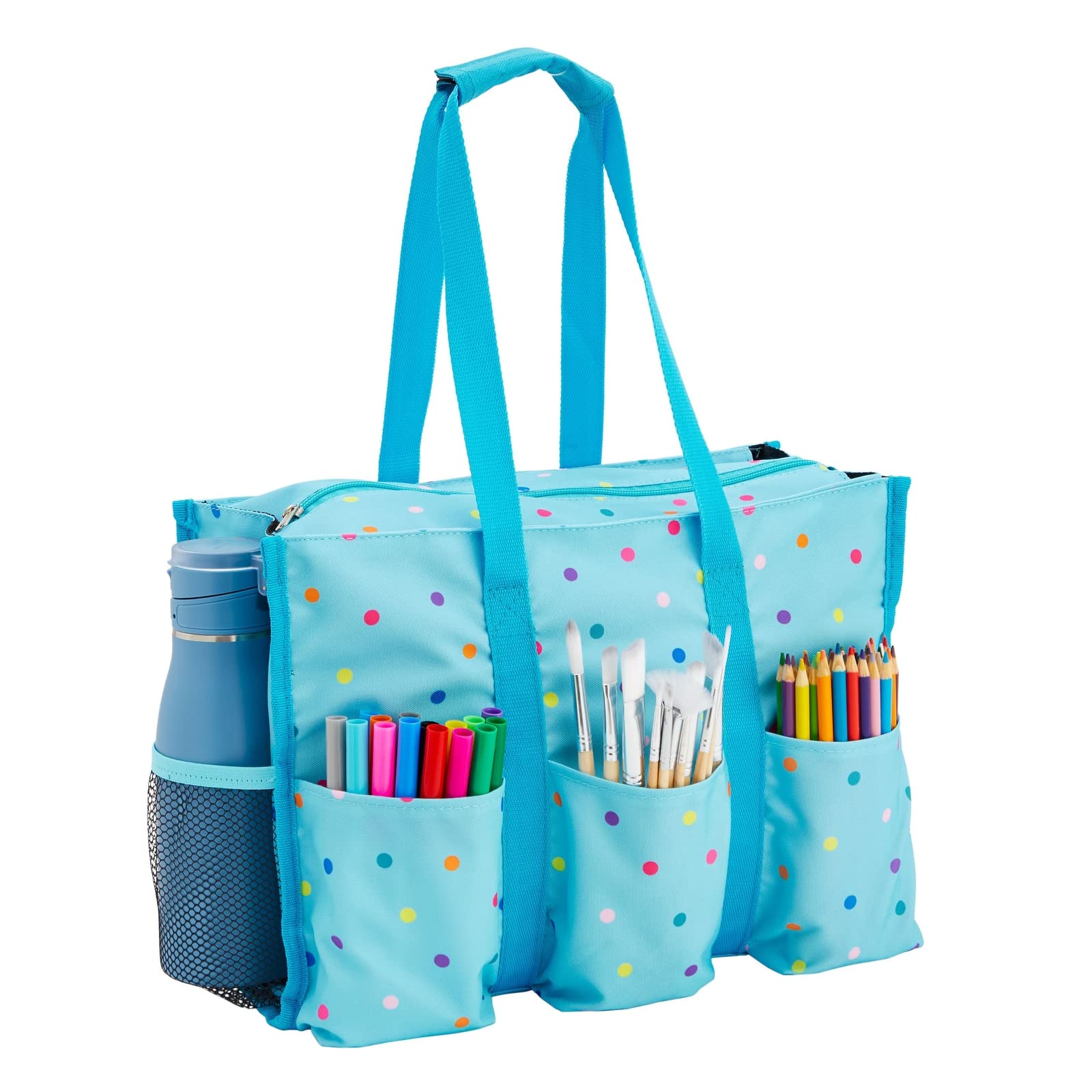 Juvale Utility Tote Bag - Nurse Pocket Organizer with Compartments - Zip-Top Pocket Organizer with 8 Compartments - Shoulder Bag for Work & Travel - Blue, One Size