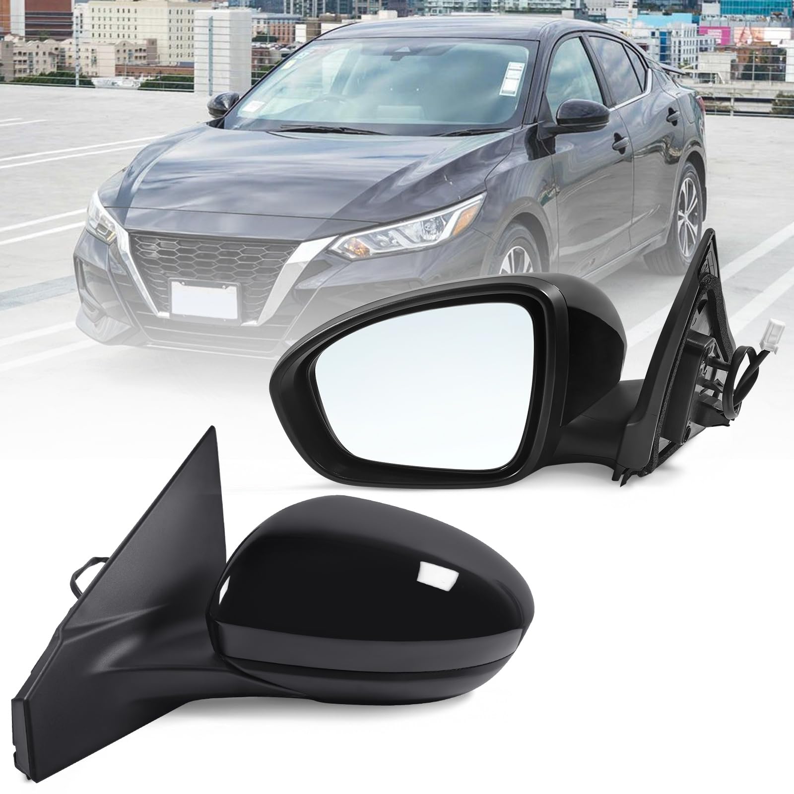 Photo 1 of Paderson Left Driver Side Mirror Assembly Fits 2020 2021 2022 2023 2024 Nissan Sentra with Power Glass Manual Folding Match Black Replace NI1320326(3Pins)