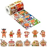 Haooryx Self Adhesive DIY Stickers - 600pcs Festive Christmas Make A Gingerbread Man House Scene Christmas Winter Xmas New Year Gifts Wrapping DIY Sticker Rolls Make Your Own GiftWrap Sticker Decals
