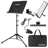 5 in 1 Dual-use Sheet Music Stand &amp; Desktop Book Stand, Height Adjustable from 23.6-59 in, Folding Music Stand with Portable Carrying Bag, Sheet Music Folder &amp; Rechargeable Music Stand Light