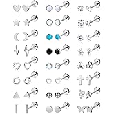 BSJ4U 24 Pairs Flat Back Earrings Hypoallergenic Surgical Stainless Steel Earrings Set Small Gold Plated Flat Back Stud Earrings for Women Men Tiny Cartilage Helix Screw Back Flatback Earrings Studs