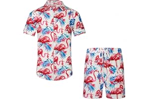 EISHOPEER Men's Flower Button Down Hawaiian Sets Casual Short Sleeve Shirt and Shorts Outfits