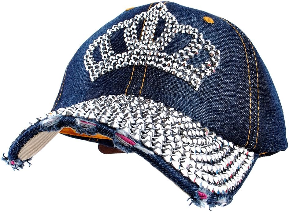 Elonmo Bling Rhinestone Hats Crown Design Womens Baseball Cap Golf Hat Jeans Wash Denim Adjustable