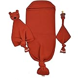 Minora Newborn Essentials Baby Swaddle Blanket Set, 1 Piece Set (1 Pacifier Holder, 1 Cocoon Swaddle Sack, 1 Teddy Bear), 0-8 Months Baby - Ochre
