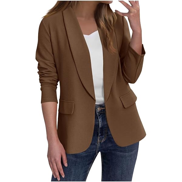 Chaqueta Blazer Para Mujer - Manga Larga, Color Sólido, Estilo Informal Elegante Para Oficina O Eventos