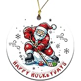 MEDROC Ice Hockey Christmas Ornament -Round Ceramic 3", Holiday Tree Decoration Keepsake, Hockey Player Christmas Gifts for Boys Girls