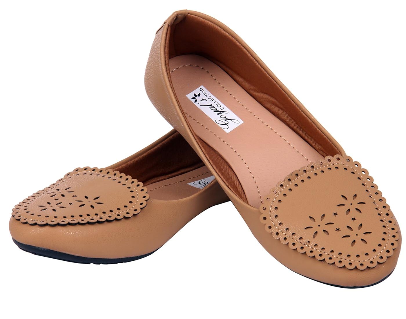 goyal's women's synthetic leather cutwork bellies (tan)