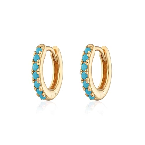 Amazon Com Natural Turquoise Earrings Huggie Earrings 14k Solid Gold 10mm Turquoise Huggie Hoop Earrings Micro Pave December Birthstone Evil Eye Stone Protection Stone Perfect For Everyday Use Gift For Her Handmade