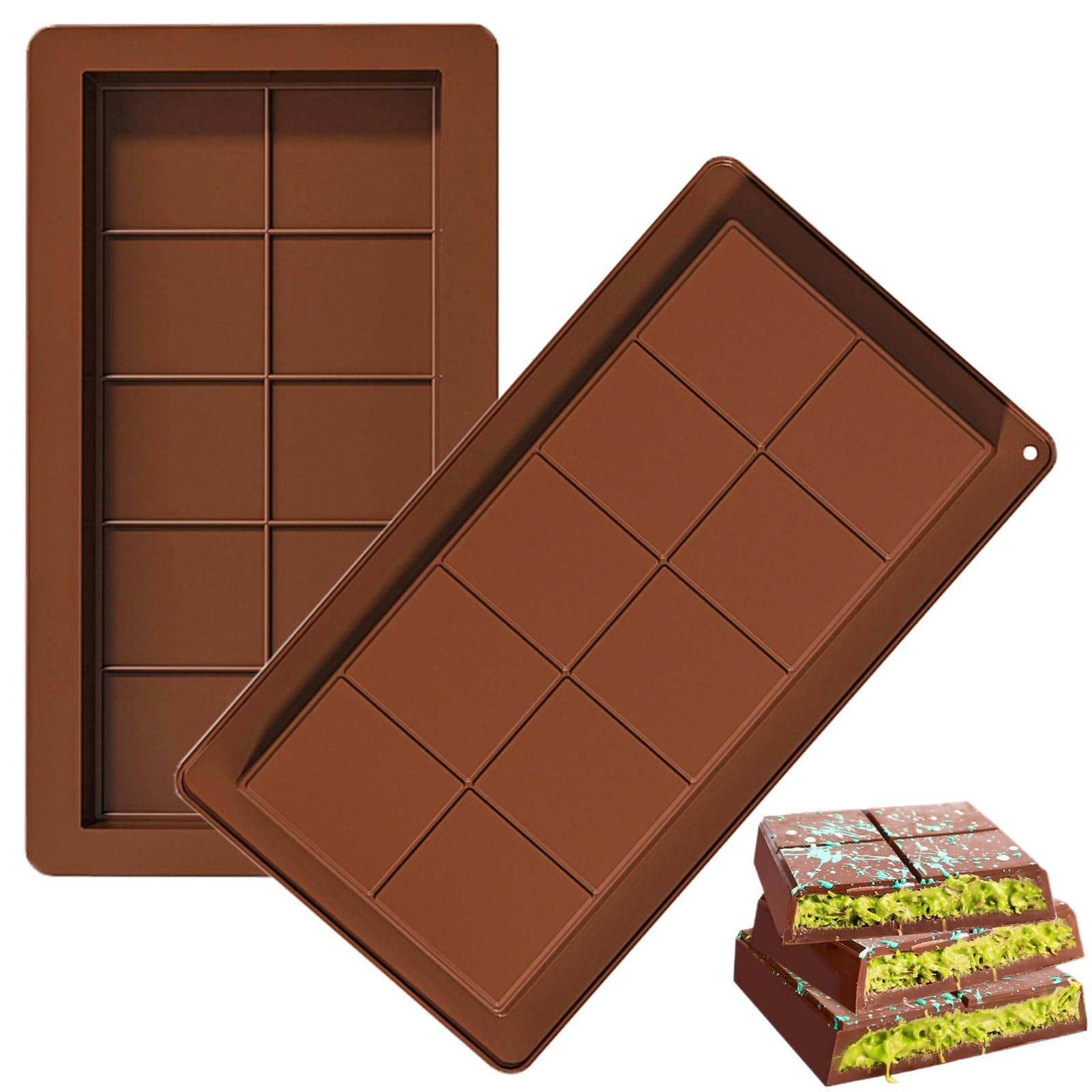 MXZOWC 2Pcs Chocolate Bar Moulds, Deep Silicone Chocolate Molds Making Set,Thick Reusable DIY Bar Mould Candy Moulds