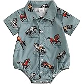 Western Baby Boy Clothes Cowboy Shirt Romper Short Sleeve Onesie Button Down Bodysuit Infant Summer Gentleman Outfit