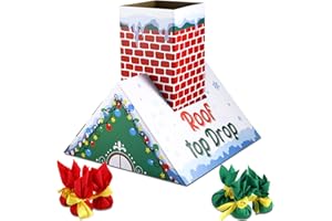 Eaasty Christmas Bean Bag Toss Drop Game Cardboard Chimney Cornhole Set Christmas Party Games with 6 Toss Bags for Outdoor Lawn Adults Family