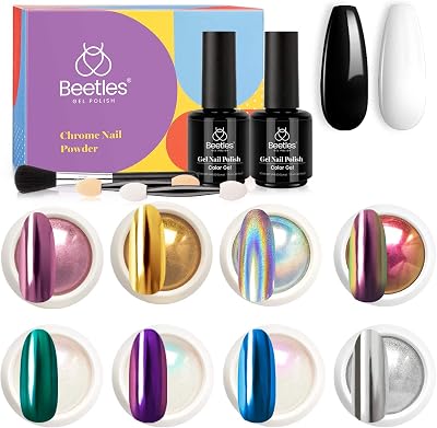 Beetles Chrome Nail Powder Kit with 8 Colours Holographic Pearl Iridescent