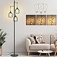 Dimmable Floor Lamp with 3 x 800LM LED Edison Bulbs,Tall Standing Lamp for Living Room,Farmhouse Black Corner Floor Lamp,Bright Industrial Rustic Vintage Tree Pole Light with Cage for Bedroom Office