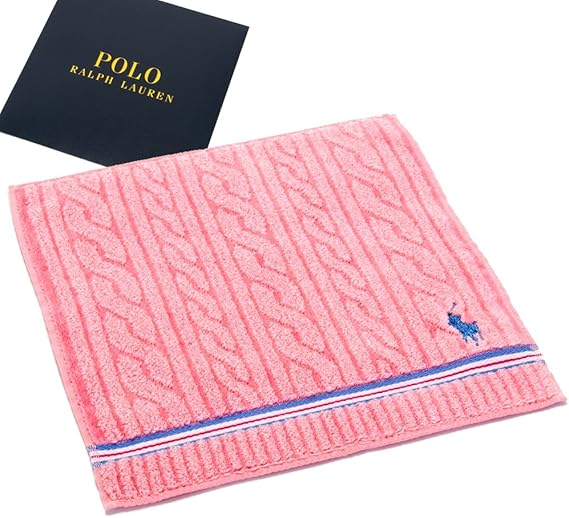 Amazon ポロ ラルフローレン タオルハンカチ 24cm 24cm ピンク ケーブル柄 ロゴ 専用袋付 Ralph Lauren ハンカチ 通販