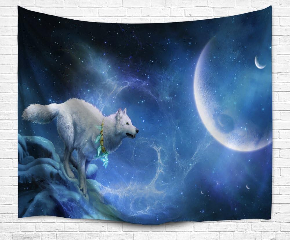 DENGYUE Wild Life Animal Tapestry, Lion King Portait Calm Deep Eyes Seeing Through Faraway Starry Sky Realistic 25D Print Wall Art Tapestry