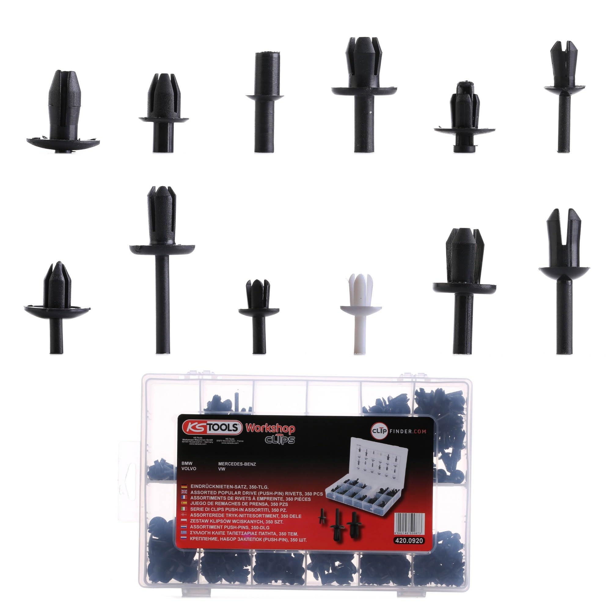 KS Tools 420.0920 Trim Clips Assortment Popular Drive Push Pin Rivets (380 Pieces)