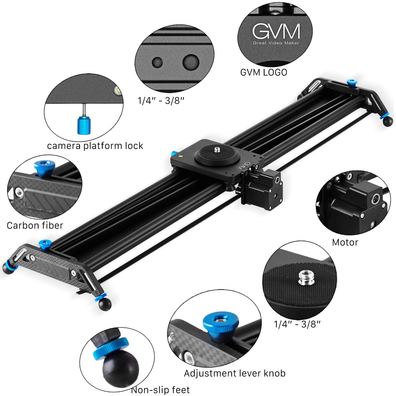 Black GVM Great Video Maker 31 Aluminum Alloy Slider for Camera Track