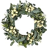 Green Eucalyptus Wreath,Artificial Eucalyptus Leaves Wreath with Big Berries,Spring/Summer Greenery Wreath for Front Door Wal
