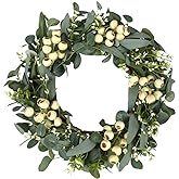 JINGHONG Eucalyptus Wreaths for Front Door 20 Inch Green Home Decor for Wall Porch Window Spring Summer Wreath with Big Berries for All Seasons Winter Christmas
