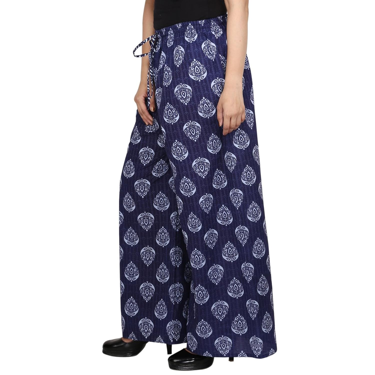 jaipur classic cotton slub premium printed palazzo pants for women girls | blue