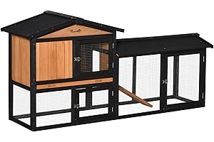PawHut 69" Wooden Rabbit Hutch Pet Playpen Bunny House Enclosure with Run Box, Slide-Out Tray, Ramp, for Rabbits and Small An