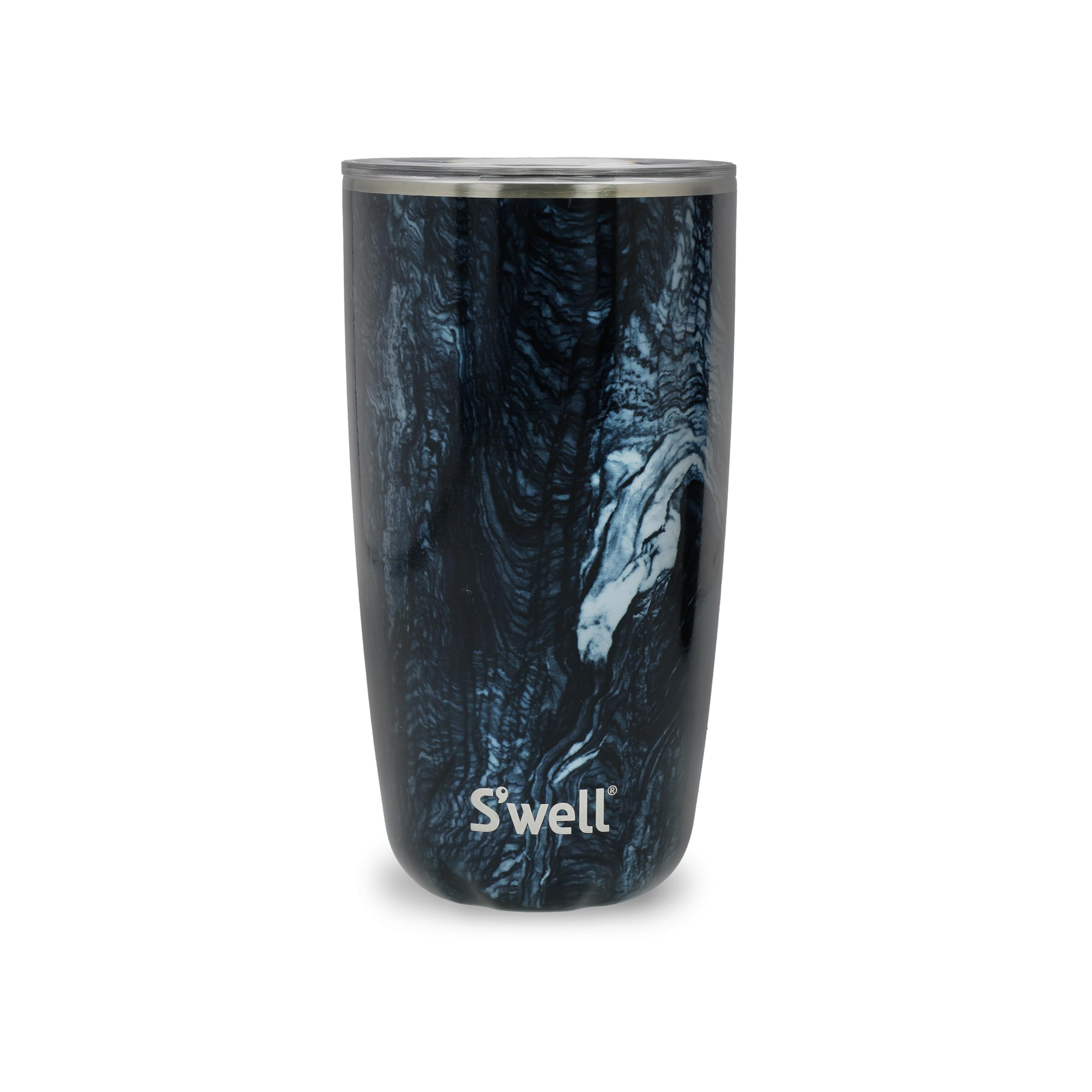 S'well Tumbler with Lid, 530ml, Azurite Marble, Vacuum-Insulated Travel Cup with Slide-Open Lid, for Hot and Cold Beverages, at Home or Work up to 12h Cold/4h Hot, Blue, 18 OZ