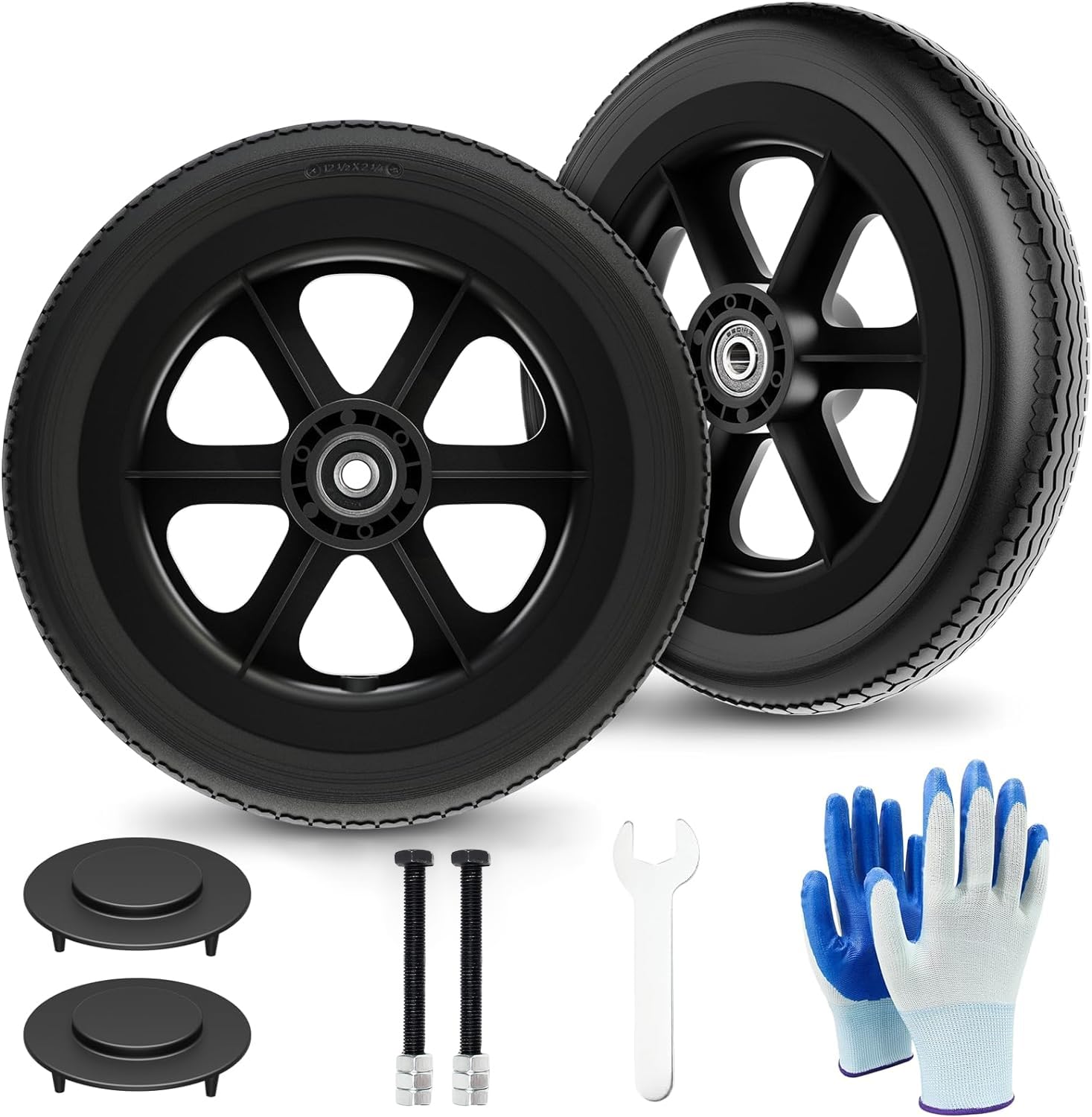 Photo 1 of ***LIKE NEW/OPEN BOX***NOLKOLDOL Wheelchair Wheels 12 Inch Rear Wheel 12 1/2 x 2 1/4" Solid Tire Construction, 15/32" Bearing Solid Replacement Wheels for Wheelchairs, Hard Rubber Tire 2PCS…
