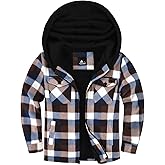 JACKETOWN Boys Fleece Jacket Kids Plaid Flannel Shacket Shirts Sherpa Hoodie Zip Up Sweatshirt Winter Coat 6-15 Years