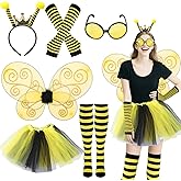 Bee Costume Accessories for Women Cute Bee Wings Antenna Headband with Yellow Tutu Dress Flower Sunglasses Striped Knee Thigh High Socks Long Gloves for Halloween Mardi Gras Carnival Cosplay