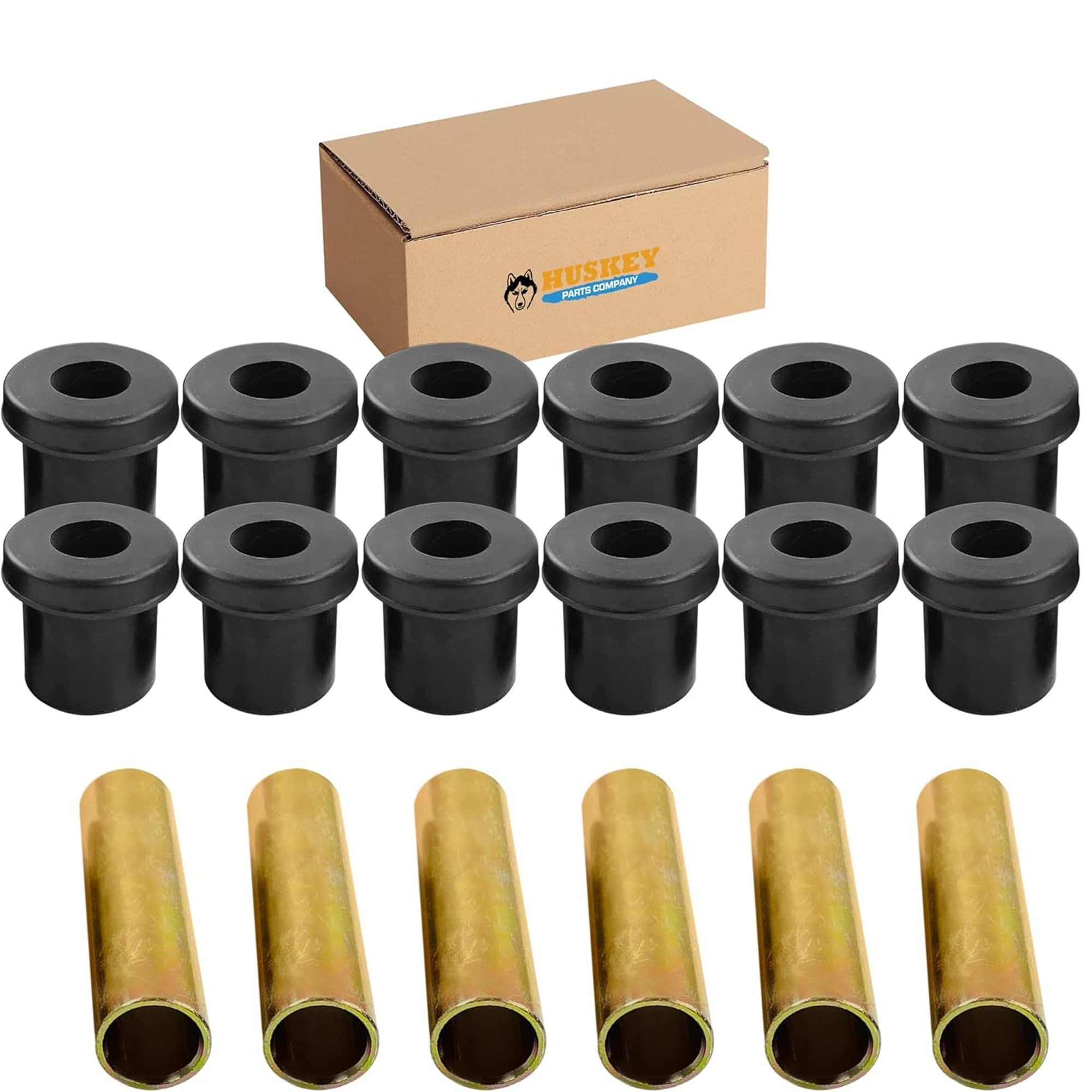 Huskey EZGO TXT Golf Cart Rear Leaf Spring Bushing Kit With 6X Sleeves and 12X Bushings Made of Long Lasting Rubber For 1996-Up. Replaces OEM Sleeve Part No#: 70289G02 and Bushing Part No#: 70291G0