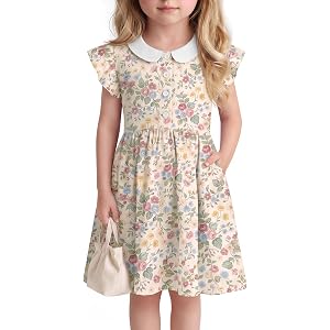 YooAurvox Girls School Uniform Dress | Back to School Dress, Short Sleeve, Summer, Kids, 5-14Y, Ruffle, Doll Collar, Midi, Bu