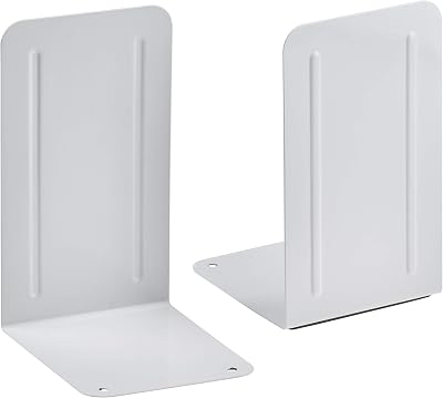 Acrimet Metal Bookends, Non-Skid Heavy Duty 17.5cm H, White, 1 Pair