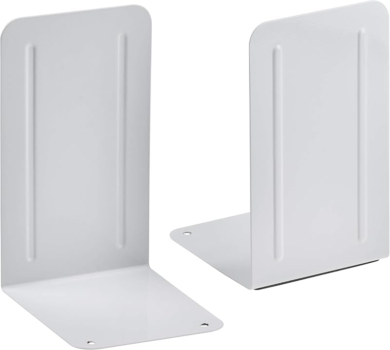 Acrimet Metal Bookends, Non-Skid Heavy Duty 17.5cm H, White, 1 Pair