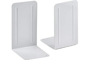 Acrimet Metal Bookends, Non-Skid Book Stand for Shelves, Heavy Duty Book Stopper, 6-7/8" H x 4" W x 4-1/2“ D, White, 1 Pair