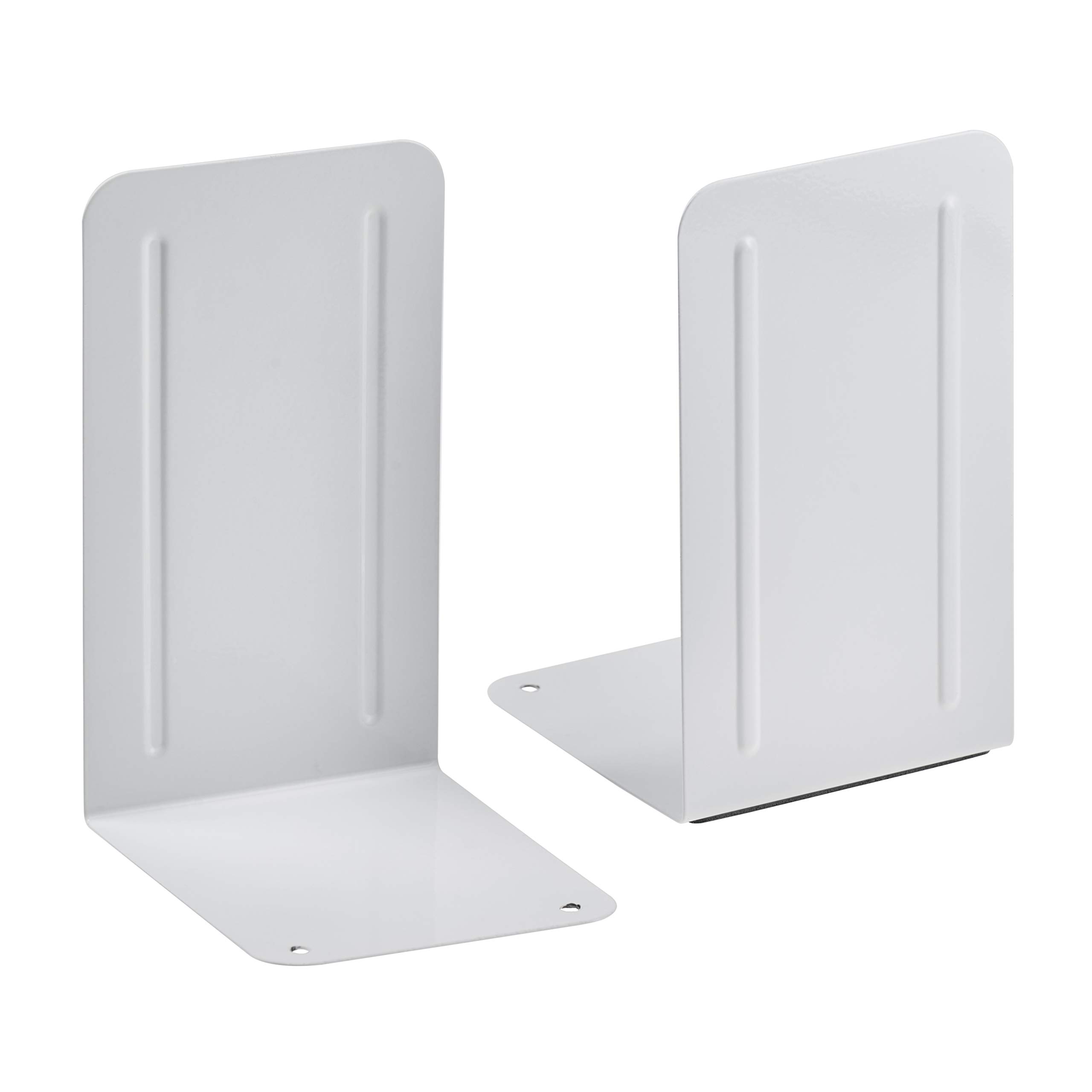 Acrimet Metal Bookends, Non-Skid Book Stand for Shelves, Heavy Duty Book Stopper, 17,5 cm H x 10 cm W x 11,5 cm D, White, 1 Pair