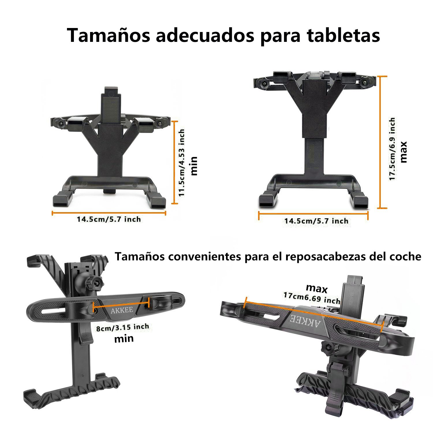 Soporte para tablet para reposacabezas de coche - Compatible con Apple iPad Air / Mini, Samsung Galaxy Tab, Kindle Fire, reproductor de DVD portátil,y otras tabletas de 7\'\'-12\