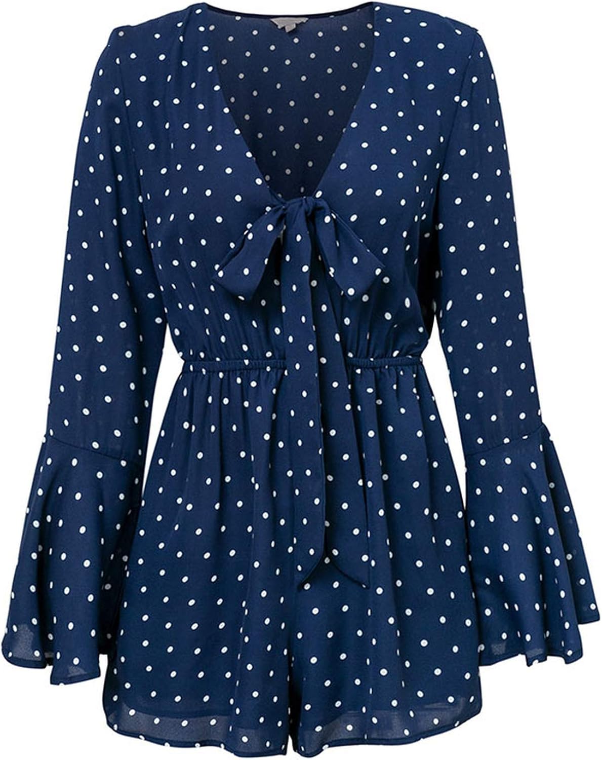 Amazon.com: Polka Dot Ruffles Women Autumn Playsuit Flare Sleeve V Neck Bow Lace up Short 