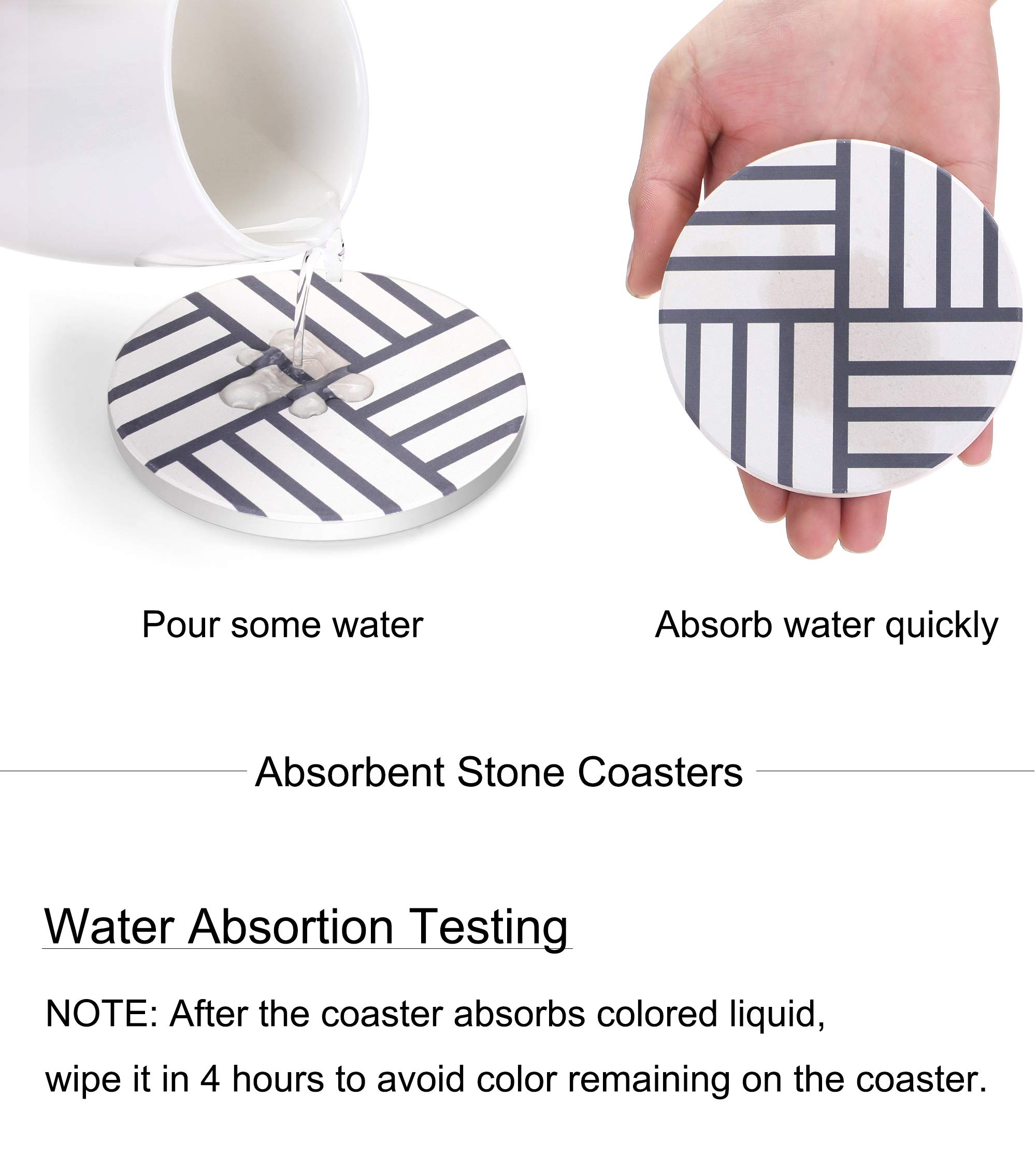 MIWARE Absorbent Stone Coaster Set - 6 Packs Coasters for Drinks, Grey Lines Style