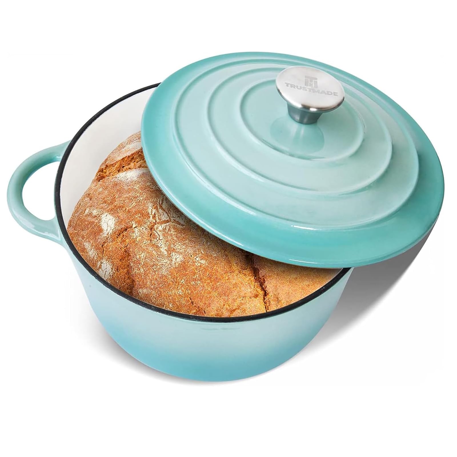 Photo 1 of Trustmade 3 QT Cast Iron Dutch Oven, Enamel Coated Cookware Pot with Self Basting Lid for Home Baking, Braiser, Cooking, Aqua