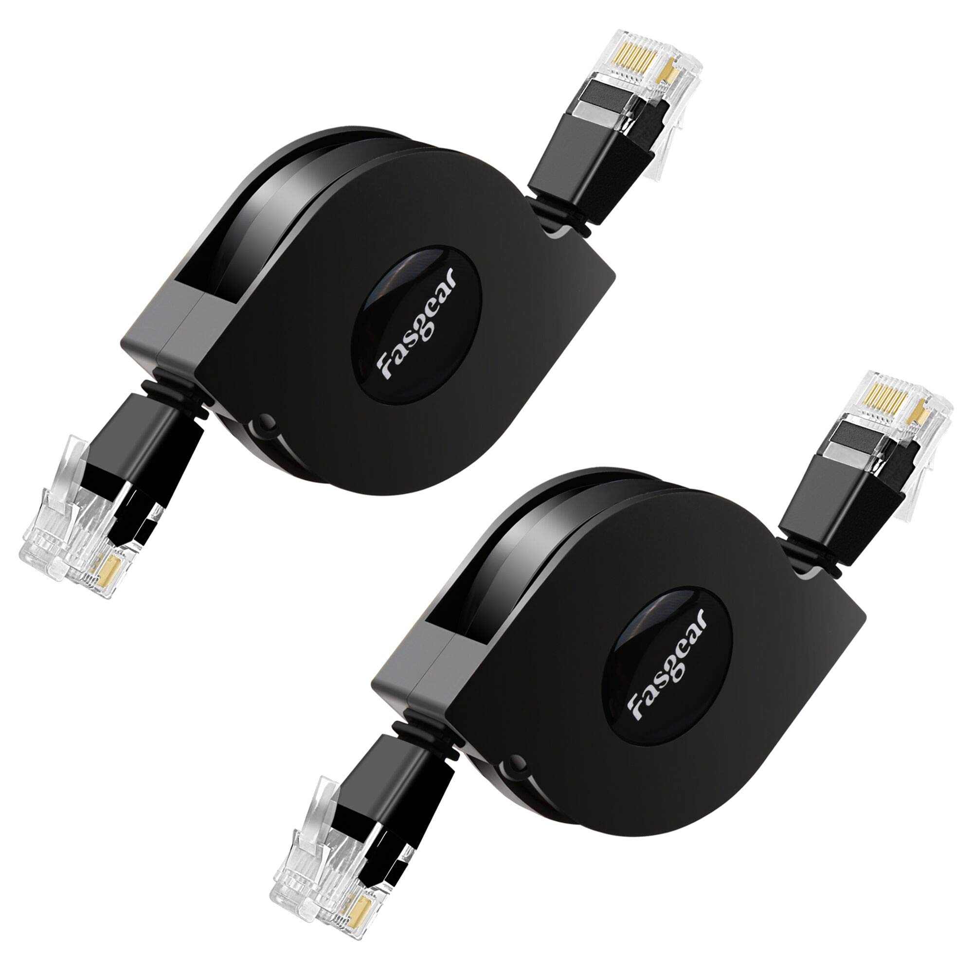 Fasgear Cat 6 Ethernet Cable, Retractable Network Cable 10Gbps 1MHz-250MHz RJ45 Connector Works for Modem Router, PC, Laptop, PS2 and More (2 Pcs Black)