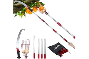 JOVANT 2-in-1 7 FT Pole Saw And Fruit Picker for tree Trimming and Fruit Harvesting, SK5 Blade and High Carbon Steel Fruit Picker For Cutting High Branches And Fruit Grabber, Stainless Steel Pole
