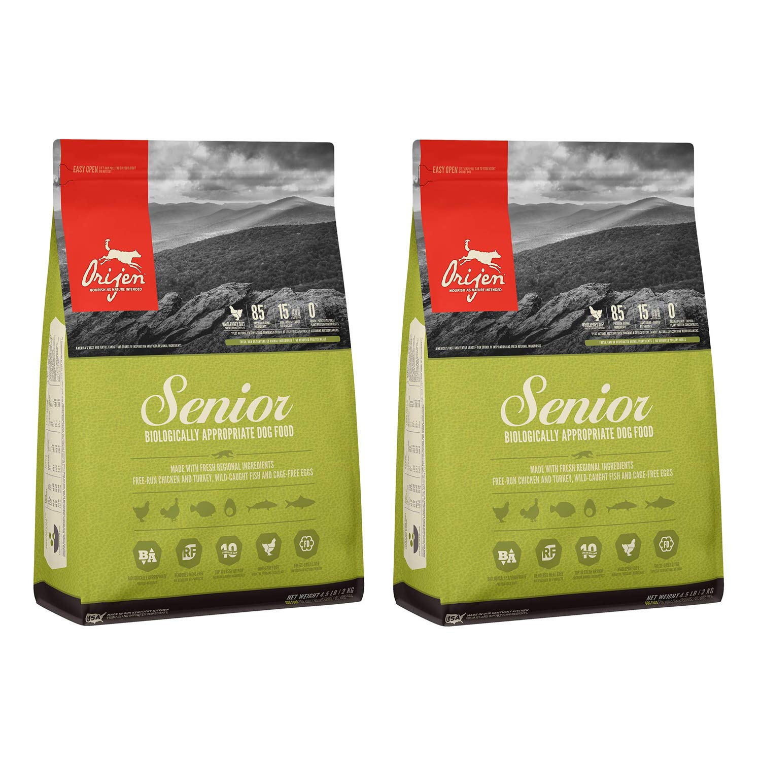 ORIJEN Senior Dry Dog Food, Grain Free, High Protein, Fresh and Raw Animal Ingredients