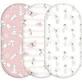 Civarua Kids 3-Pack Organic Bassinet Sheets for Girls Stretch, Soft Cozy Fitted Bassinet Mattress Sheet (32" x 16") Universal Fit for Hourglass, Oval, & Rectangle Mattresses Pink Butterfly