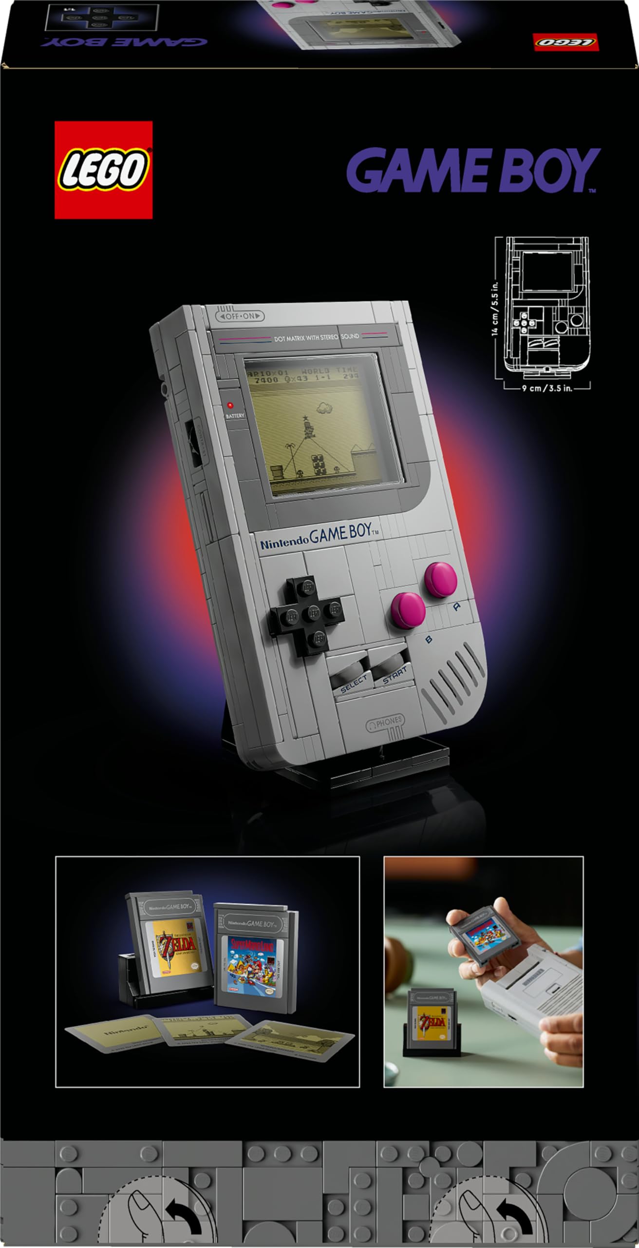 LEGO Super Mario Game Boy Building Set for Adults - Nintendo Display Model Kit with 2 Cartridges incl. Zelda, plus Lenticular Screens - Gamer Gift for Fans - 72046