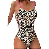 WDIRARA Women's Leopard Print One Piece Swimsuit Cut Out Backless Monokini Ring Linked Bathing Suit