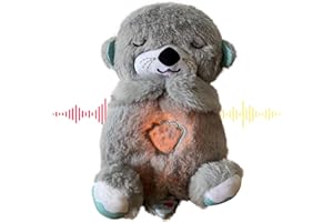 Glyrnur Baby Sound Machine Breathing Otter, Sensory Details Music Lights Rhythmic Breathing Motion Musical Baby Toy Plush for Newborns (Battery Not Includ)